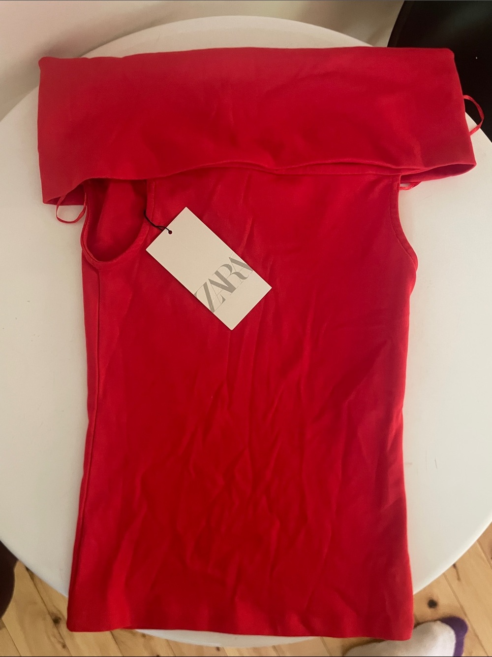 Zara Bright Red Foldover Off-Shoulder Tank